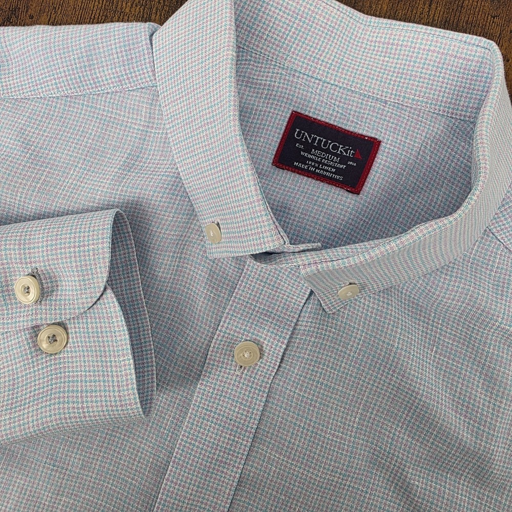 UNTUCKit Sullenger 100%‎ Linen Blue Purple Button Down Shirt Mens M